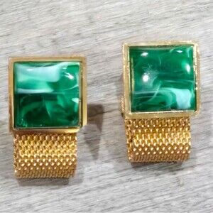 Vintage Dante Cufflinks Faux Malachite Mesh Wrap